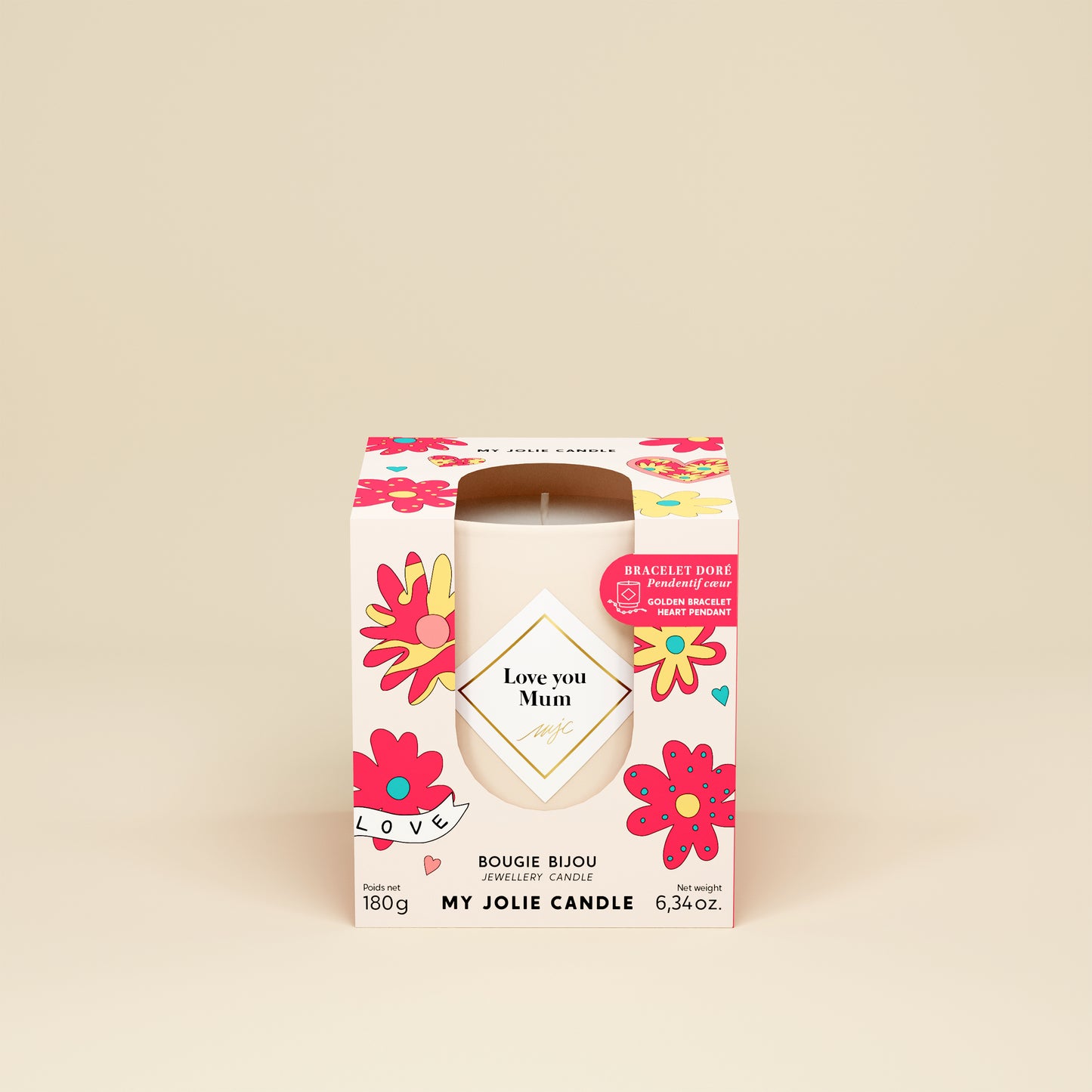 VELA TE QUIERO MAMÁ - PULSERA CORAZÓN  (Flor de monoï)