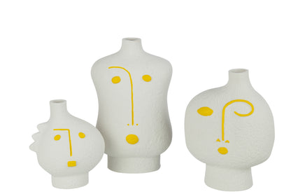 Juego De 3 Jarron Cajas Abstracto Porcelana Amarillo/Blanco